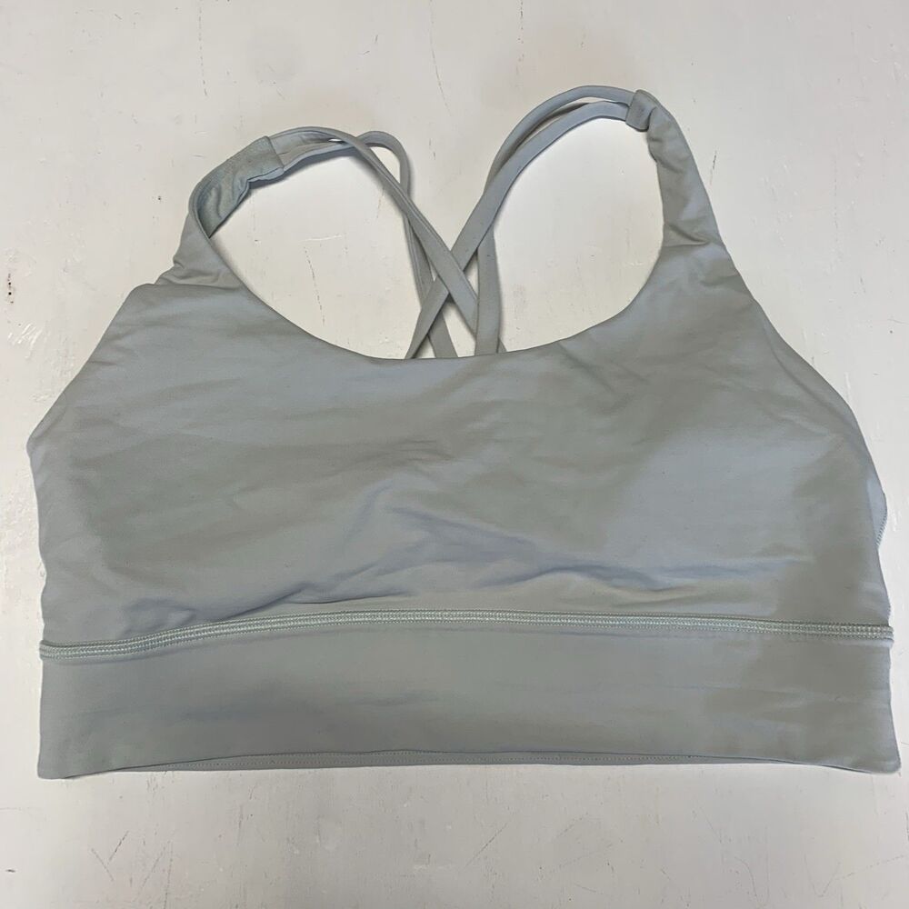 Lululemon Energy Bra Longline Women 12 Strappy Back Yoga Sports Bra Light Blue